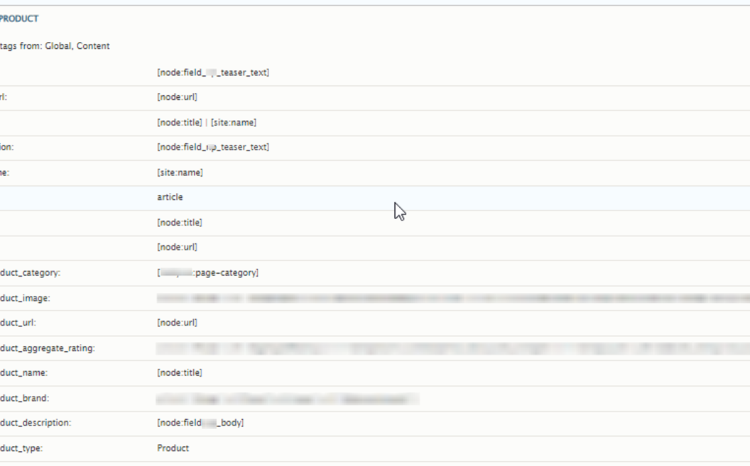 Setup of structured data markup