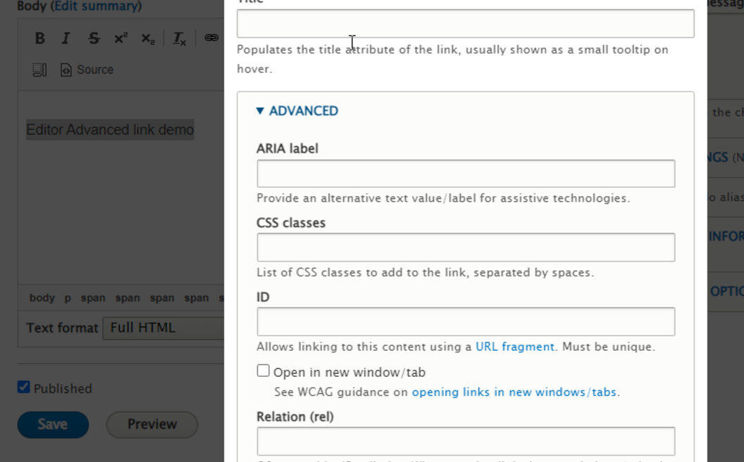 Editor Advanced link module
